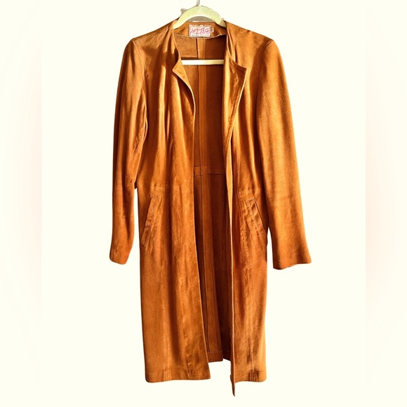 Hiba Jackets & Blazers - Suede leather summer long cognac jacket